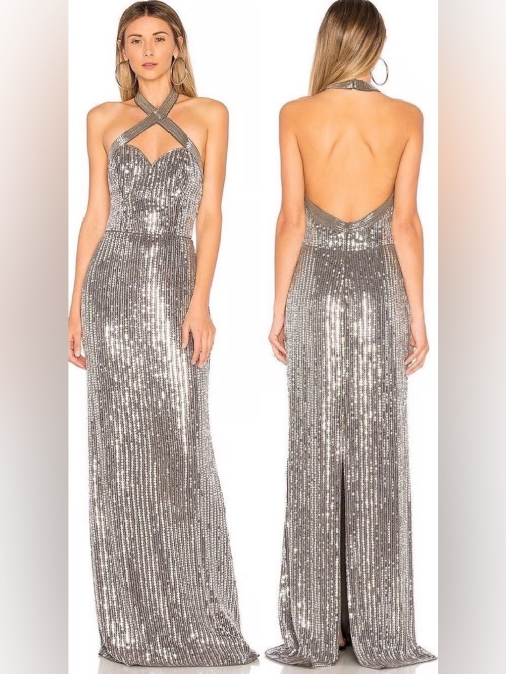 Parker Black Sophie Sequin Gown Gray Womens Size 2 Formal Evening Dress